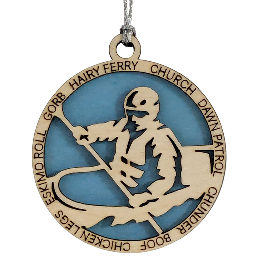 3" Laser Cut Handcrafted Wooden Personalized Male Kayaking Christmas Ornament - Customizable Holiday Gift for Kayakers - Unique Kayak Themed Decorative Ornament for Men - Rustic Wood Keepsake