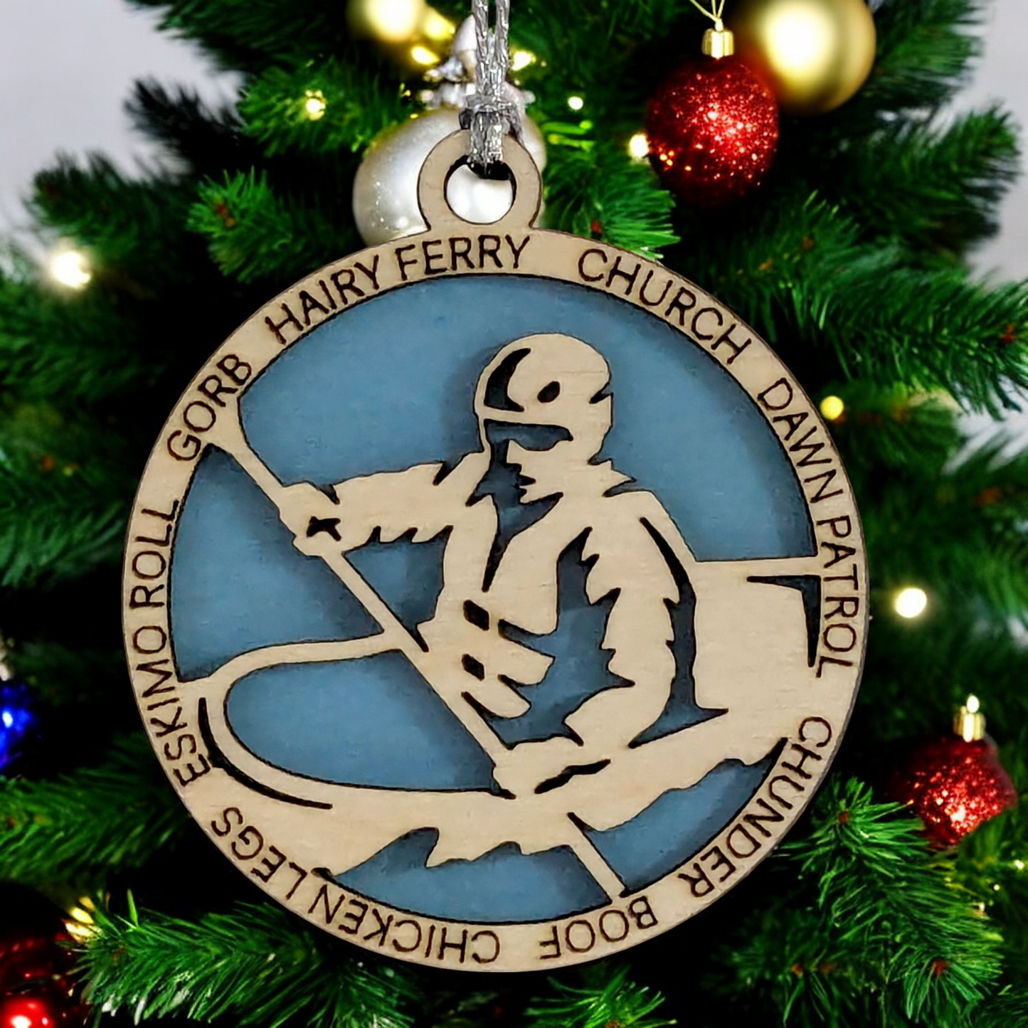 3" Laser Cut Handcrafted Wooden Personalized Male Kayaking Christmas Ornament - Customizable Holiday Gift for Kayakers - Unique Kayak Themed Decorative Ornament for Men - Rustic Wood Keepsake