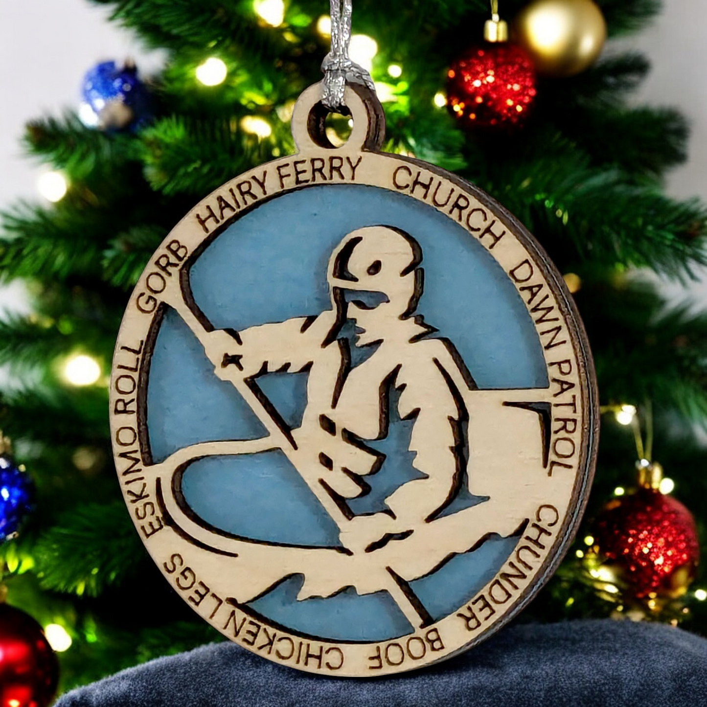 3" Laser Cut Handcrafted Wooden Personalized Male Kayaking Christmas Ornament - Customizable Holiday Gift for Kayakers - Unique Kayak Themed Decorative Ornament for Men - Rustic Wood Keepsake