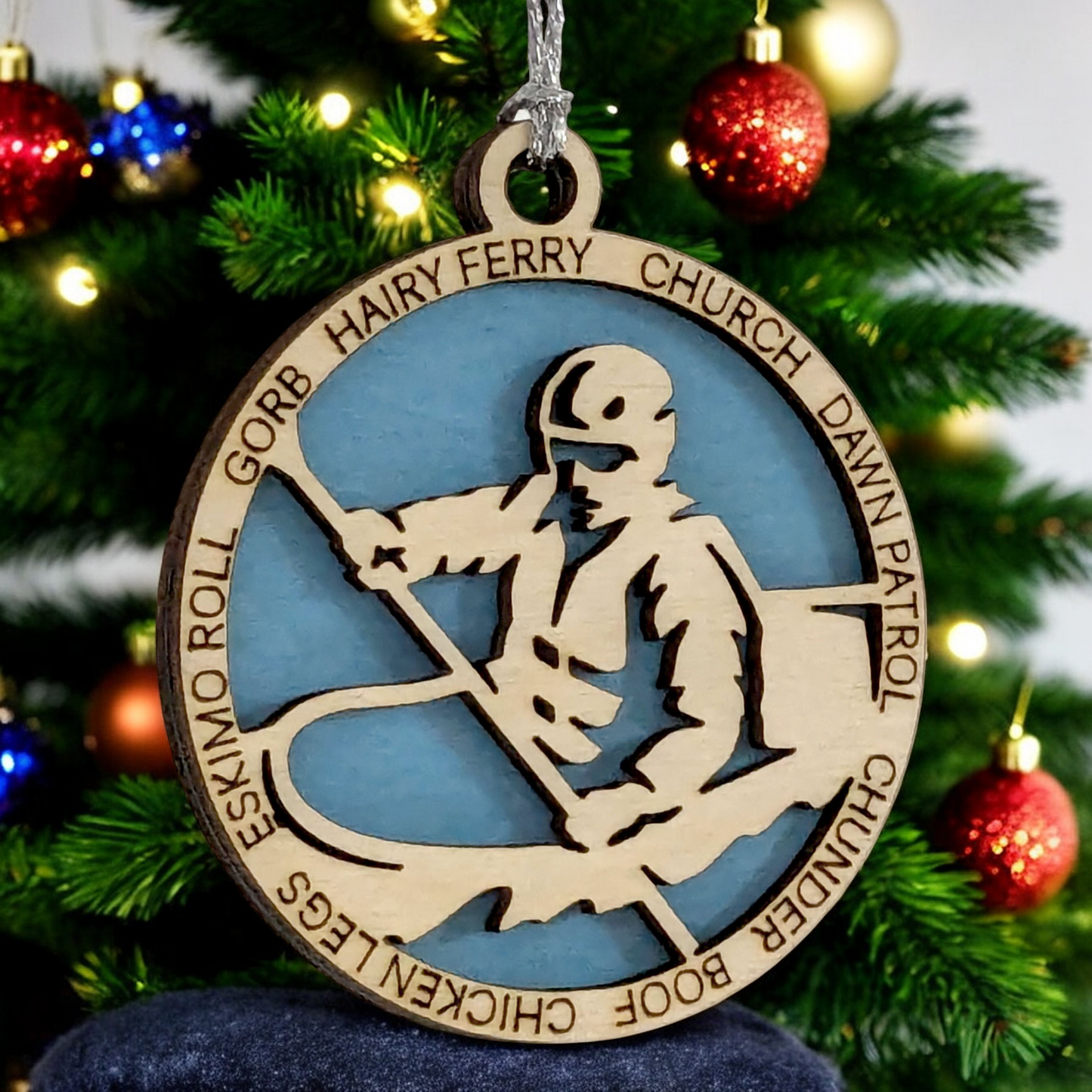 3" Laser Cut Handcrafted Wooden Personalized Male Kayaking Christmas Ornament - Customizable Holiday Gift for Kayakers - Unique Kayak Themed Decorative Ornament for Men - Rustic Wood Keepsake