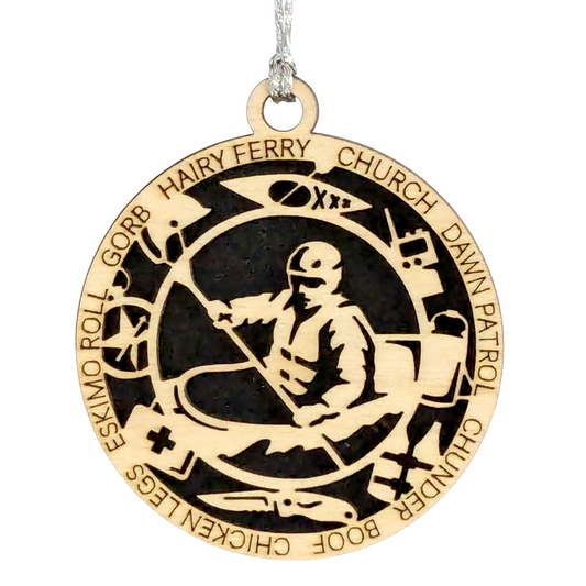 3" Laser Cut Handcrafted Wooden Personalized Male Kayaking Christmas Ornament - Customizable Holiday Gift for Kayakers - Unique Kayak Themed Decorative Ornament for Men - Rustic Wood Keepsake