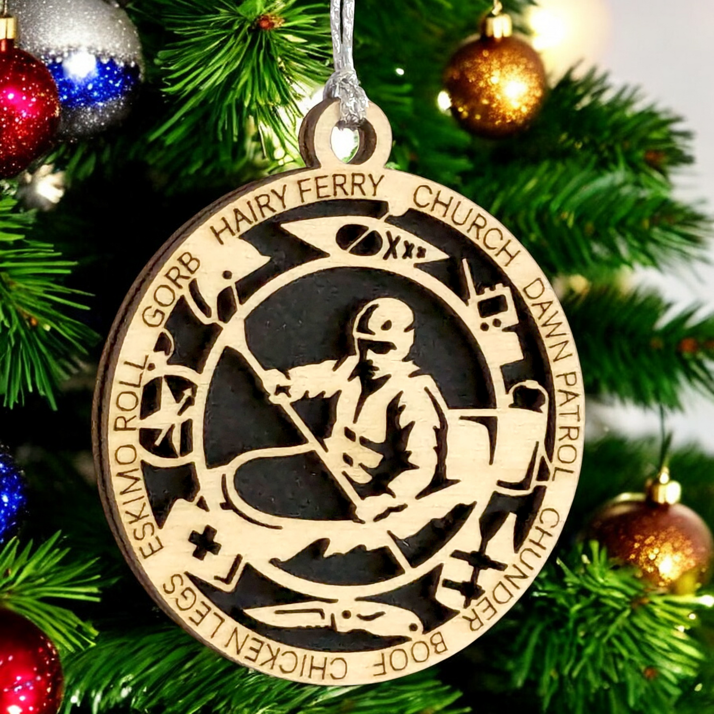 3" Laser Cut Handcrafted Wooden Personalized Male Kayaking Christmas Ornament - Customizable Holiday Gift for Kayakers - Unique Kayak Themed Decorative Ornament for Men - Rustic Wood Keepsake