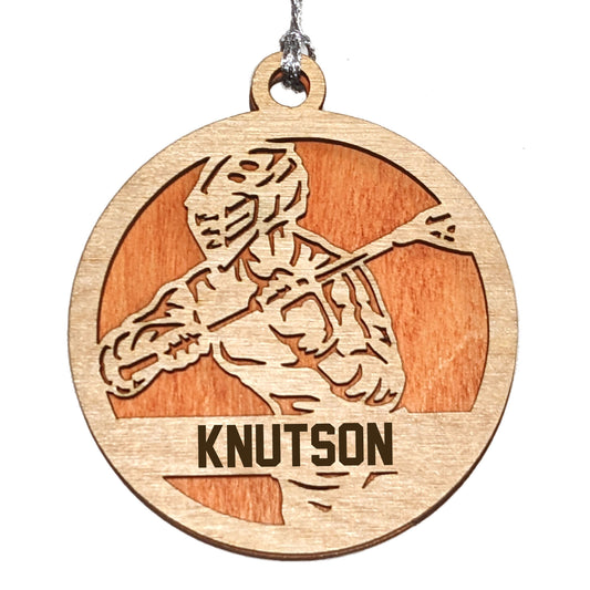 Male Lacrosse laser cut personalized wood ornament