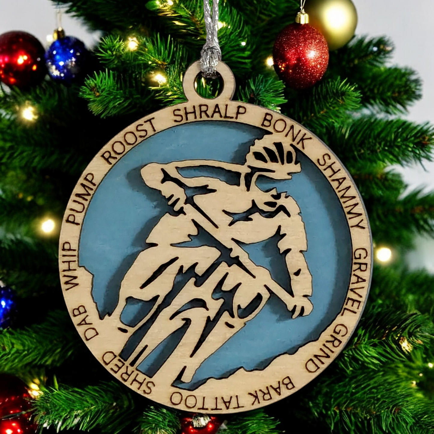Handcrafted 3" Wooden Personalized Male Mountain Biking Christmas Ornament - Customizable Holiday Decor for Cyclists, Ideal Gift for Mountain Bike Enthusiasts, Rustic Charm, Durable Design