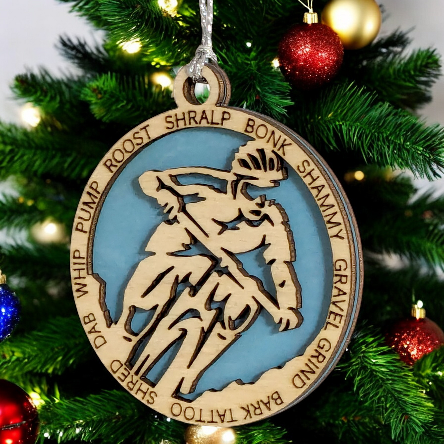 Handcrafted 3" Wooden Personalized Male Mountain Biking Christmas Ornament - Customizable Holiday Decor for Cyclists, Ideal Gift for Mountain Bike Enthusiasts, Rustic Charm, Durable Design