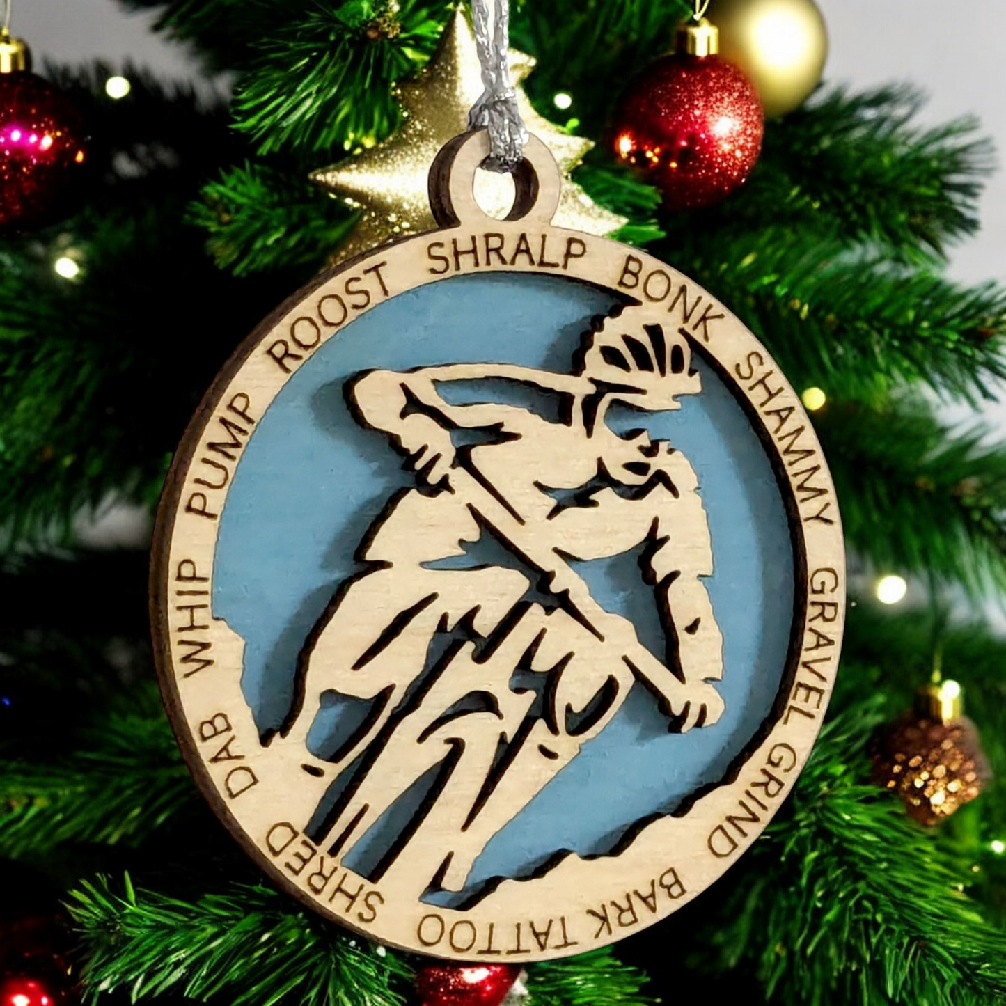 Handcrafted 3" Wooden Personalized Male Mountain Biking Christmas Ornament - Customizable Holiday Decor for Cyclists, Ideal Gift for Mountain Bike Enthusiasts, Rustic Charm, Durable Design