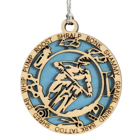 Handcrafted 3" Wooden Personalized Male Mountain Biking Christmas Ornament - Customizable Holiday Decor for Cyclists, Ideal Gift for Mountain Bike Enthusiasts, Rustic Charm, Durable Design