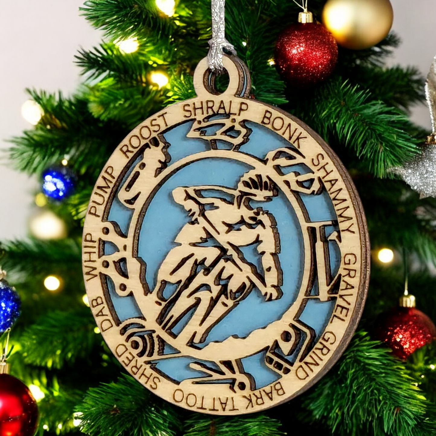 Handcrafted 3" Wooden Personalized Male Mountain Biking Christmas Ornament - Customizable Holiday Decor for Cyclists, Ideal Gift for Mountain Bike Enthusiasts, Rustic Charm, Durable Design