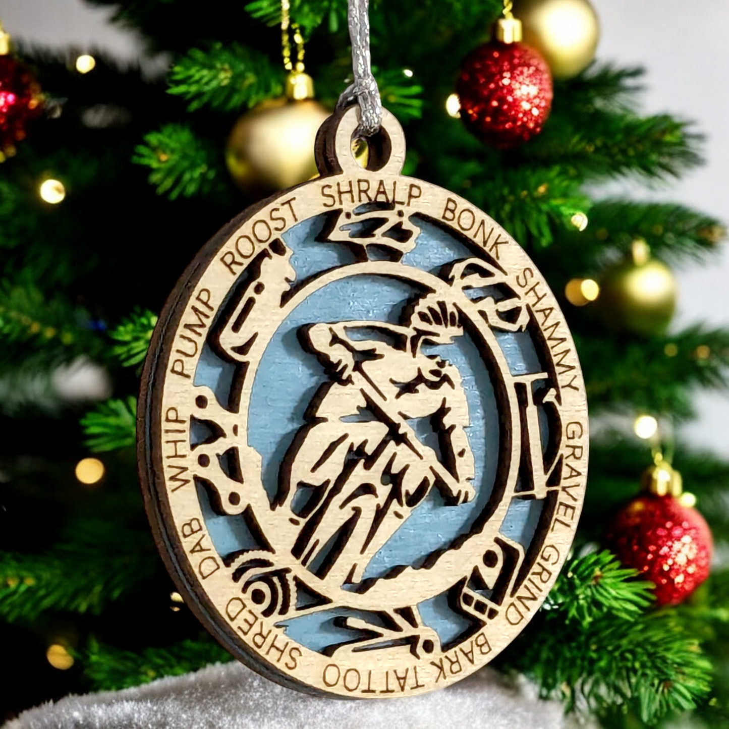 Handcrafted 3" Wooden Personalized Male Mountain Biking Christmas Ornament - Customizable Holiday Decor for Cyclists, Ideal Gift for Mountain Bike Enthusiasts, Rustic Charm, Durable Design