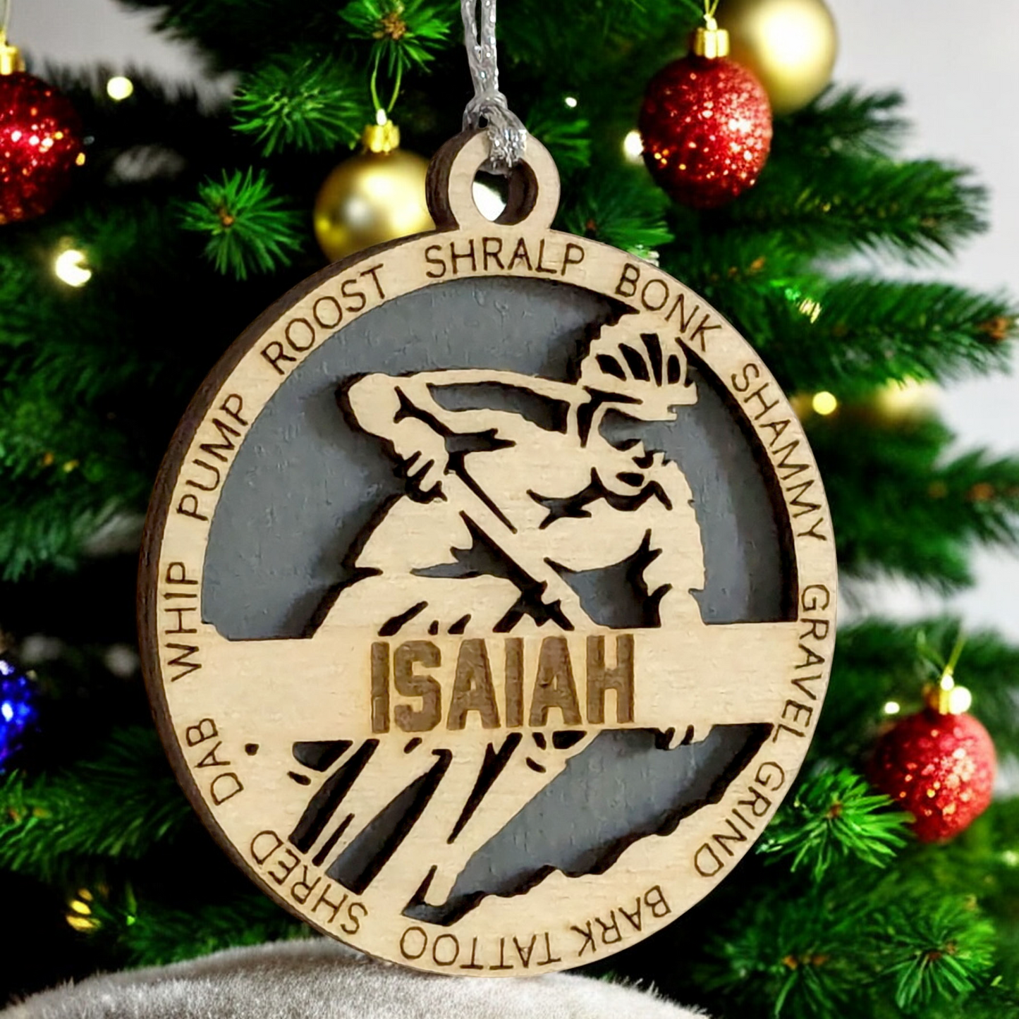Handcrafted 3" Wooden Personalized Male Mountain Biking Christmas Ornament - Customizable Holiday Decor for Cyclists, Ideal Gift for Mountain Bike Enthusiasts, Rustic Charm, Durable Design