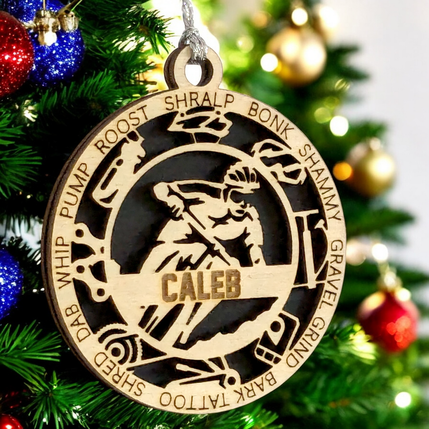 Handcrafted 3" Wooden Personalized Male Mountain Biking Christmas Ornament - Customizable Holiday Decor for Cyclists, Ideal Gift for Mountain Bike Enthusiasts, Rustic Charm, Durable Design