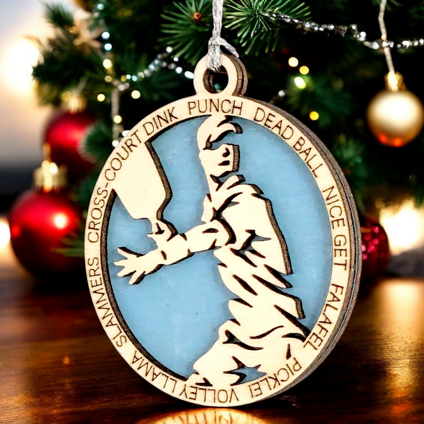 3" Handcrafted Wooden Personalized Male Pickleball Christmas Ornament - Custom Racket Sports Holiday Decor