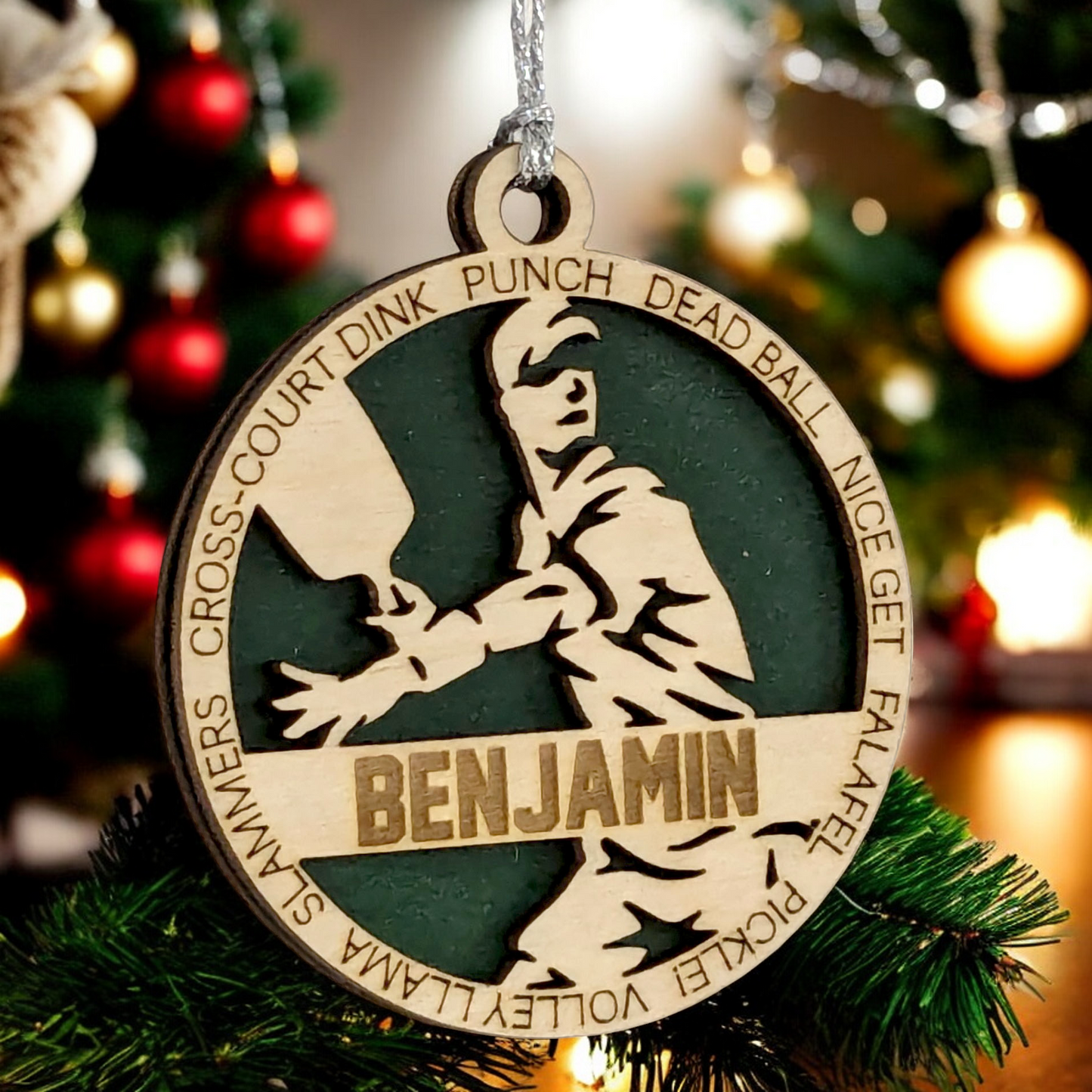 3" Handcrafted Wooden Personalized Male Pickleball Christmas Ornament - Custom Racket Sports Holiday Decor