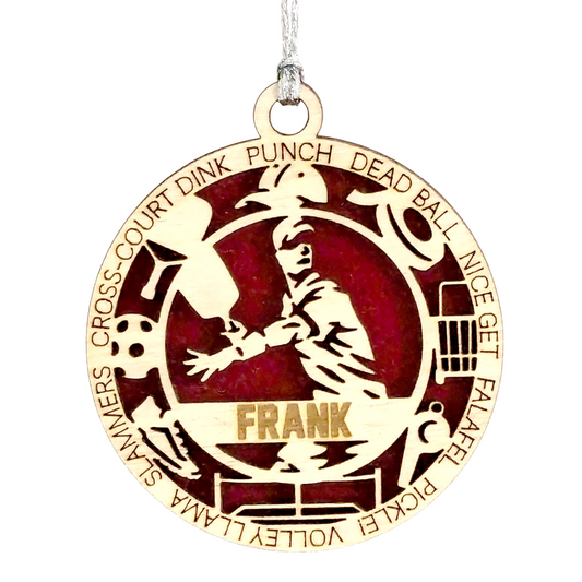 3" Handcrafted Wooden Personalized Male Pickleball Christmas Ornament - Custom Racket Sports Holiday Decor