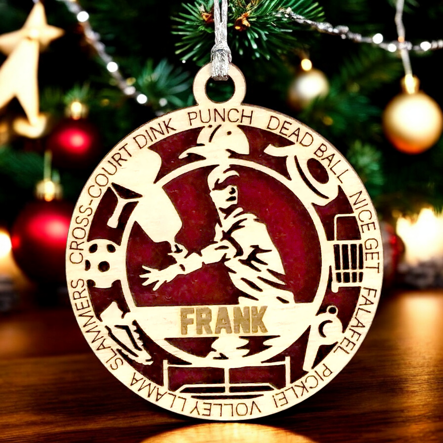 3" Handcrafted Wooden Personalized Male Pickleball Christmas Ornament - Custom Racket Sports Holiday Decor