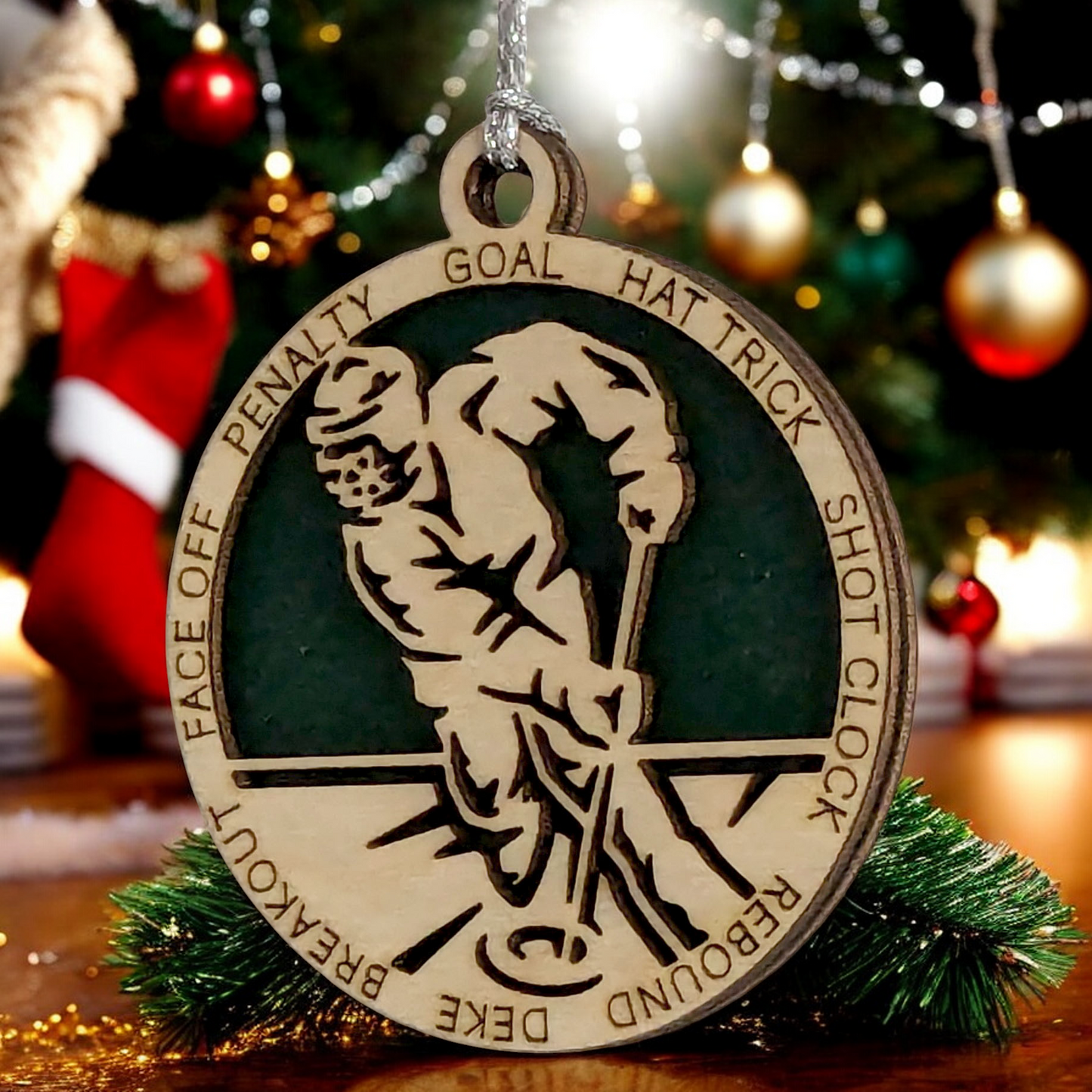 Personalized 3" Male Ringette Christmas Ornament - Handcrafted Wooden Laser Cut Decoration for Ringette Enthusiasts - Custom Name & Date - Unique Holiday Keepsake - Gift for Ringette Players and Fans