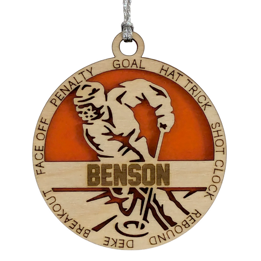 Personalized 3" Male Ringette Christmas Ornament - Handcrafted Wooden Laser Cut Decoration for Ringette Enthusiasts - Custom Name & Date - Unique Holiday Keepsake - Gift for Ringette Players and Fans