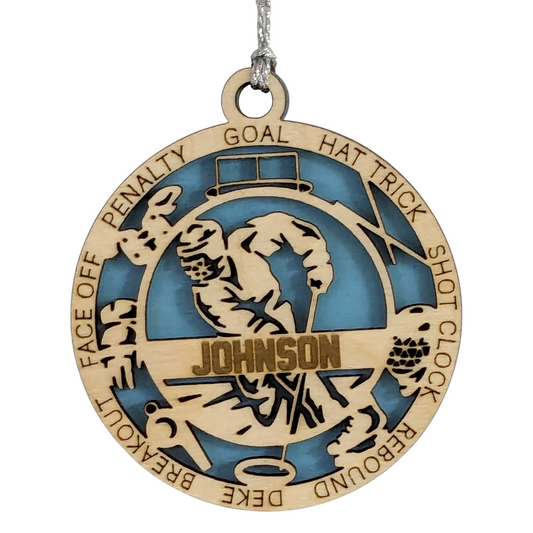 Personalized 3" Male Ringette Christmas Ornament - Handcrafted Wooden Laser Cut Decoration for Ringette Enthusiasts - Custom Name & Date - Unique Holiday Keepsake - Gift for Ringette Players and Fans