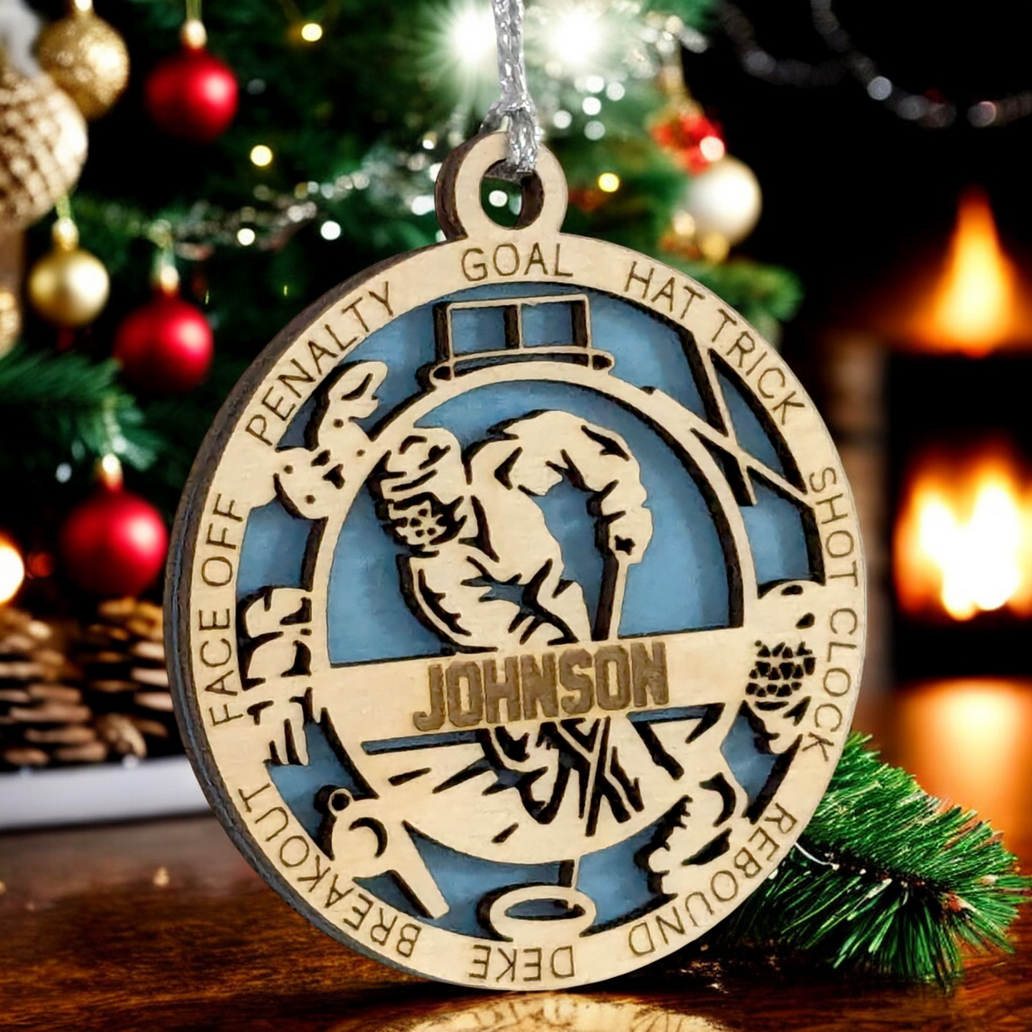 Personalized 3" Male Ringette Christmas Ornament - Handcrafted Wooden Laser Cut Decoration for Ringette Enthusiasts - Custom Name & Date - Unique Holiday Keepsake - Gift for Ringette Players and Fans