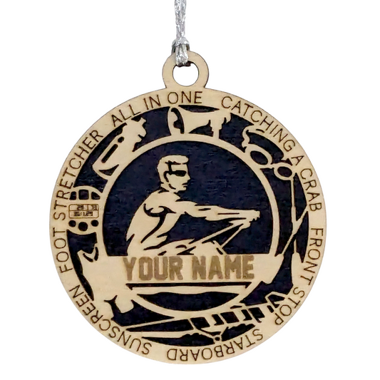 Personalized 3" Handcrafted Wooden Male Solo Rowing Christmas Ornament - Laser Cut Holiday Decor for Rowing Enthusiasts - Unique Customizable Keepsake for Rowers - Holiday Gift for Men