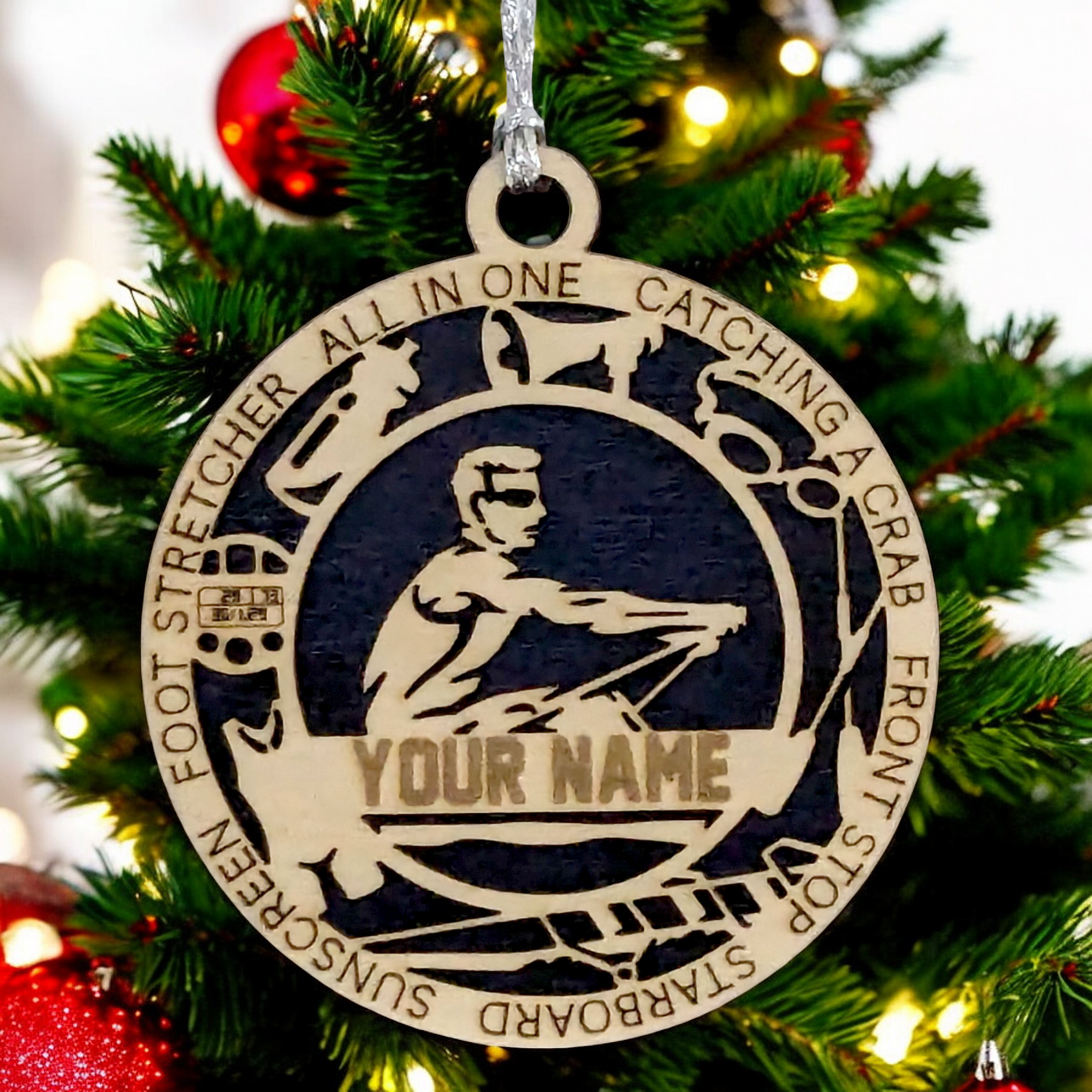 Personalized 3" Handcrafted Wooden Male Solo Rowing Christmas Ornament - Laser Cut Holiday Decor for Rowing Enthusiasts - Unique Customizable Keepsake for Rowers - Holiday Gift for Men