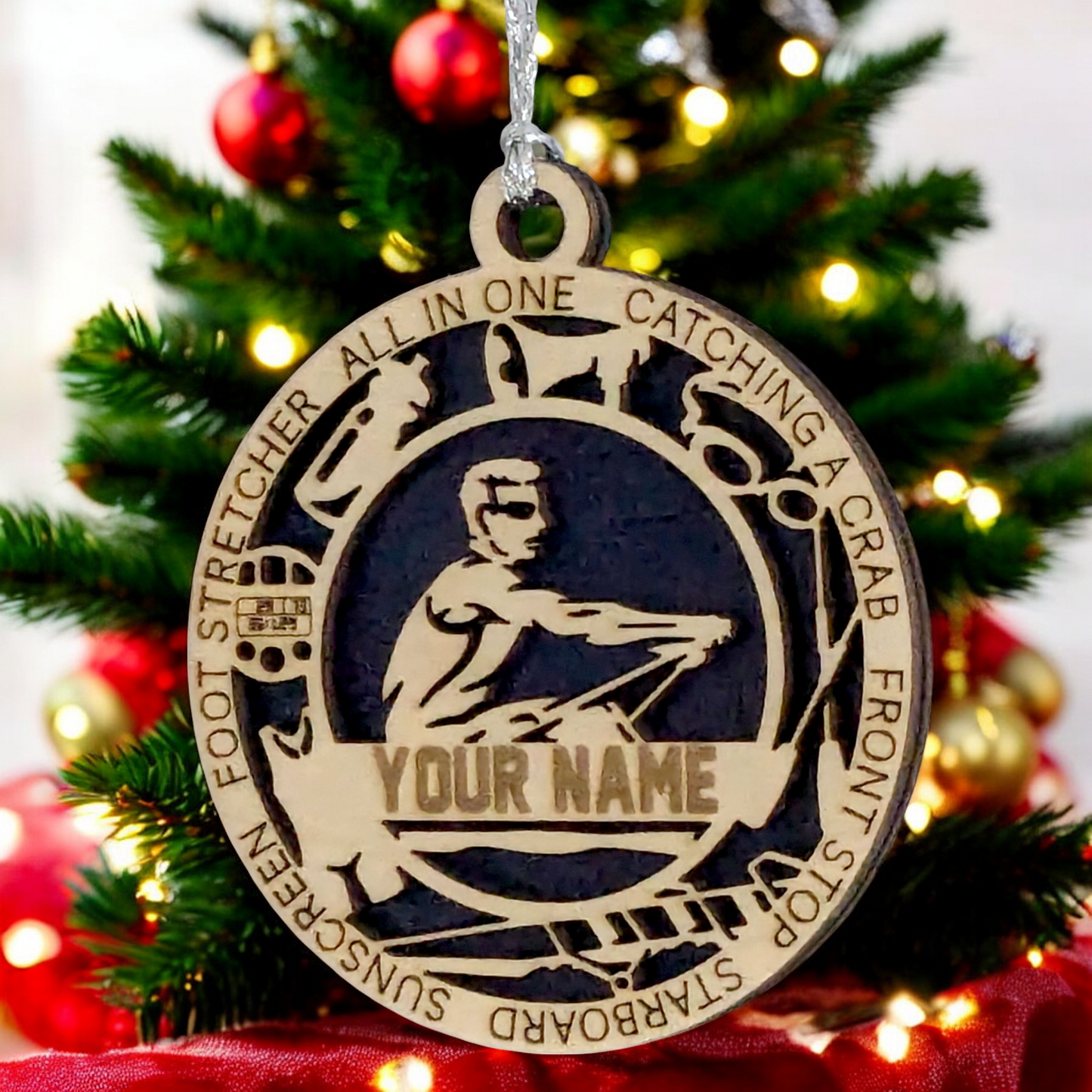 Personalized 3" Handcrafted Wooden Male Solo Rowing Christmas Ornament - Laser Cut Holiday Decor for Rowing Enthusiasts - Unique Customizable Keepsake for Rowers - Holiday Gift for Men