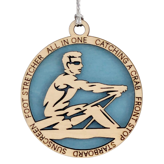 Personalized 3" Handcrafted Wooden Male Solo Rowing Christmas Ornament - Laser Cut Holiday Decor for Rowing Enthusiasts - Unique Customizable Keepsake for Rowers - Holiday Gift for Men