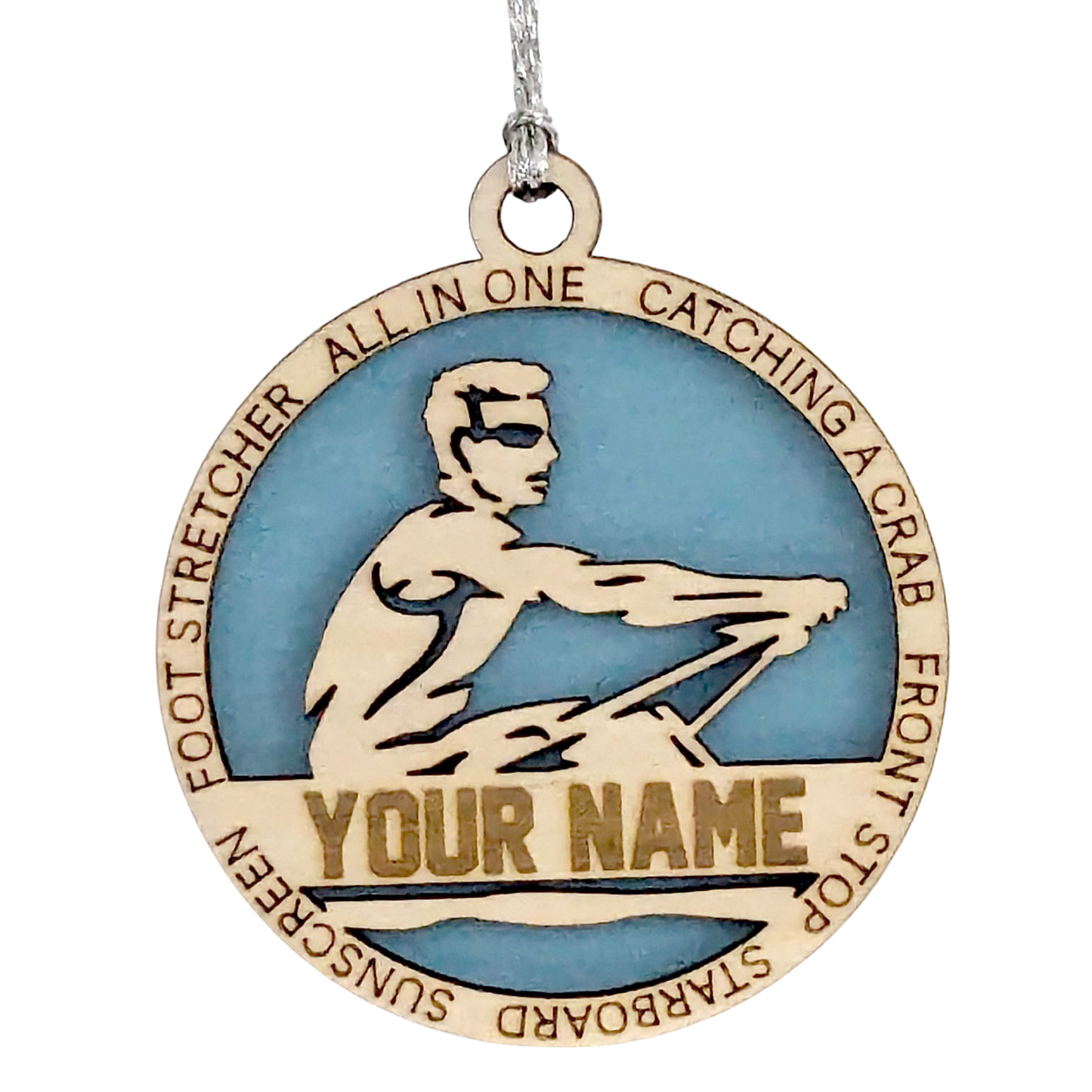 Personalized 3" Handcrafted Wooden Male Solo Rowing Christmas Ornament - Laser Cut Holiday Decor for Rowing Enthusiasts - Unique Customizable Keepsake for Rowers - Holiday Gift for Men