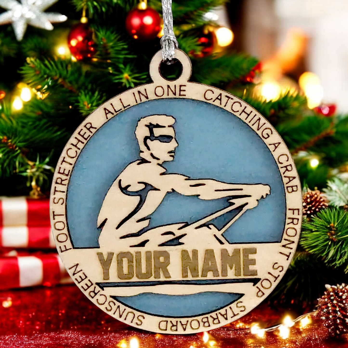 Personalized 3" Handcrafted Wooden Male Solo Rowing Christmas Ornament - Laser Cut Holiday Decor for Rowing Enthusiasts - Unique Customizable Keepsake for Rowers - Holiday Gift for Men