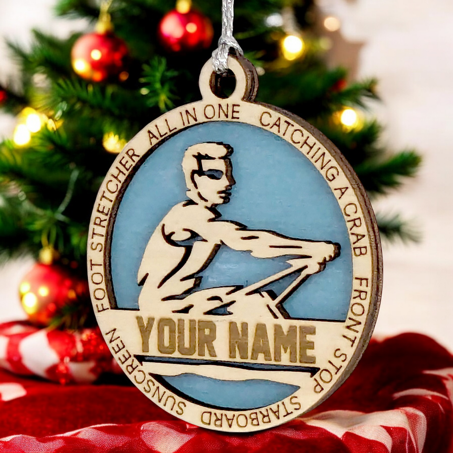 Personalized 3" Handcrafted Wooden Male Solo Rowing Christmas Ornament - Laser Cut Holiday Decor for Rowing Enthusiasts - Unique Customizable Keepsake for Rowers - Holiday Gift for Men