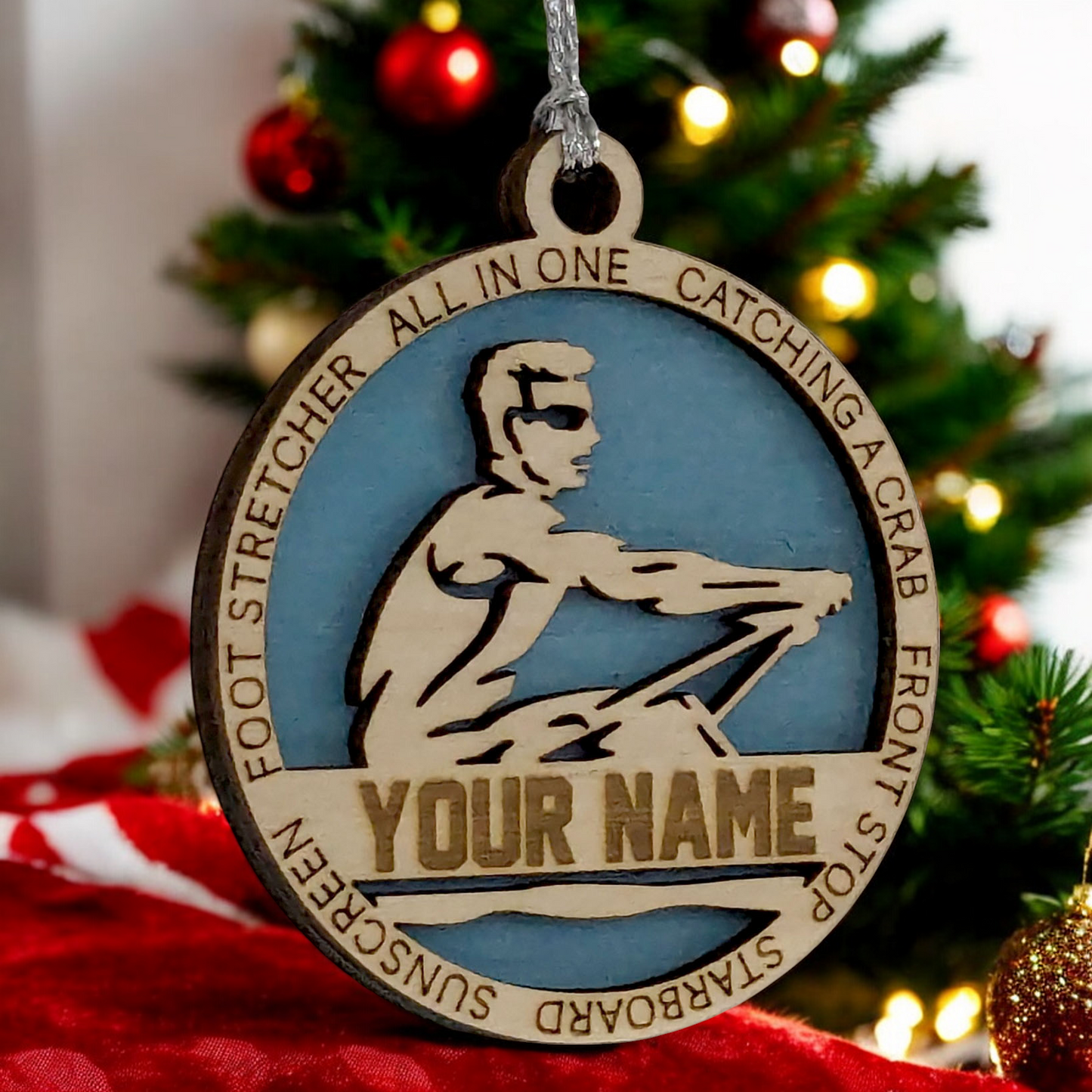Personalized 3" Handcrafted Wooden Male Solo Rowing Christmas Ornament - Laser Cut Holiday Decor for Rowing Enthusiasts - Unique Customizable Keepsake for Rowers - Holiday Gift for Men