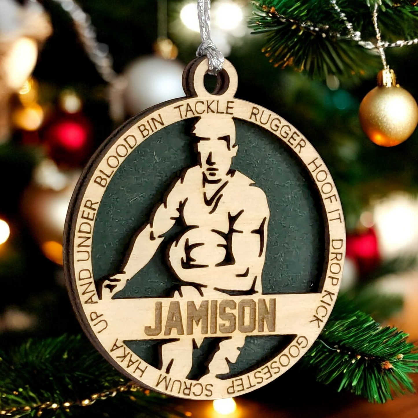 3" Handcrafted Wooden Personalized Male Rugby Christmas Ornament - Custom Sports Holiday Decor for Rugby Fans