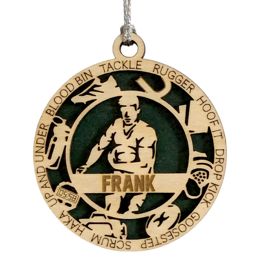 3" Handcrafted Wooden Personalized Male Rugby Christmas Ornament - Custom Sports Holiday Decor for Rugby Fans