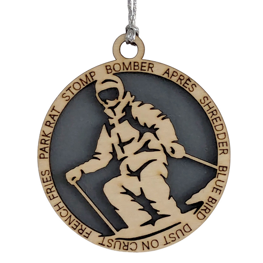 3" Handcrafted Wooden Personalized Male Skiing Shooting Christmas Ornament - Custom Winter Sports Holiday Decor