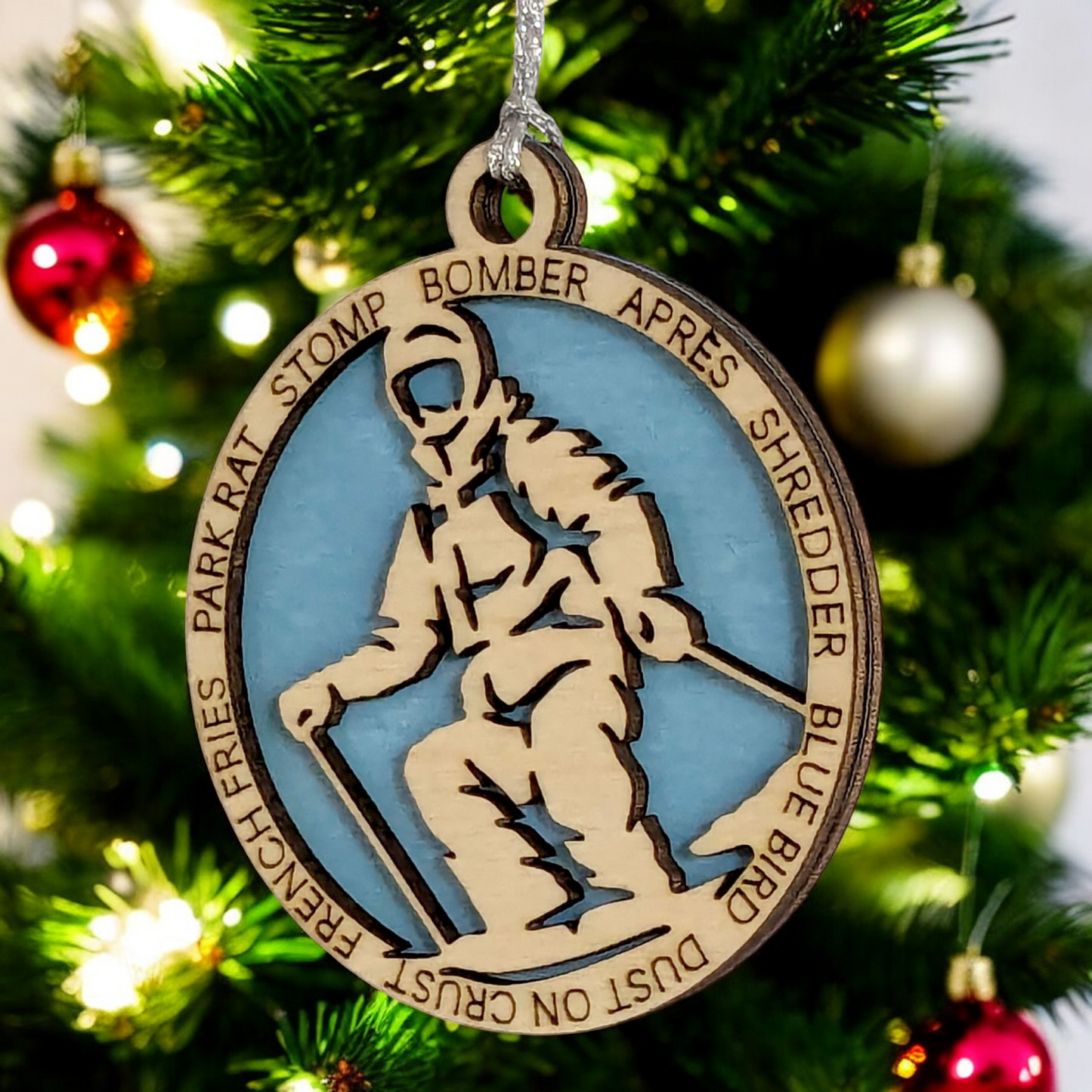 3" Handcrafted Wooden Personalized Male Skiing Shooting Christmas Ornament - Custom Winter Sports Holiday Decor