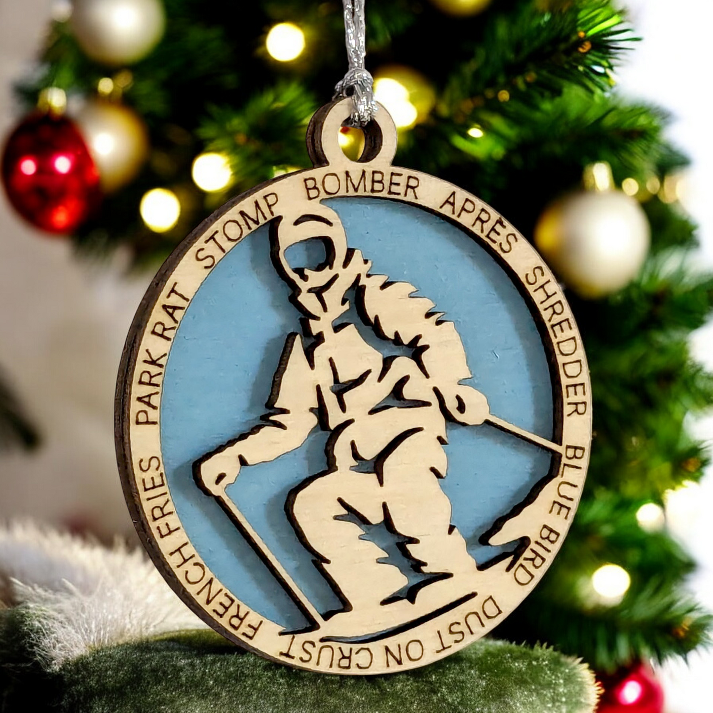 3" Handcrafted Wooden Personalized Male Skiing Shooting Christmas Ornament - Custom Winter Sports Holiday Decor