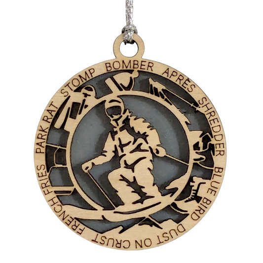 3" Handcrafted Wooden Personalized Male Skiing Shooting Christmas Ornament - Custom Winter Sports Holiday Decor