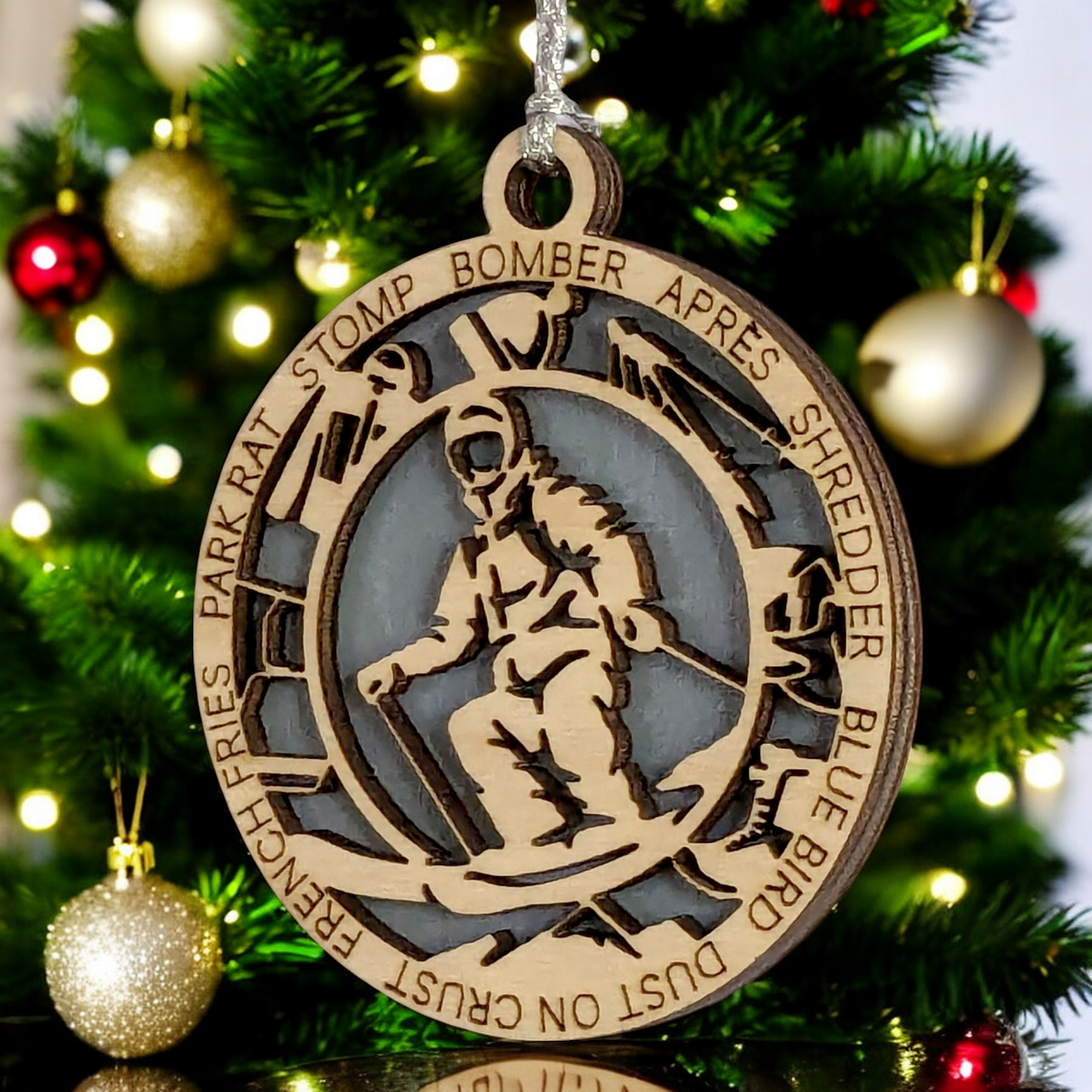 3" Handcrafted Wooden Personalized Male Skiing Shooting Christmas Ornament - Custom Winter Sports Holiday Decor