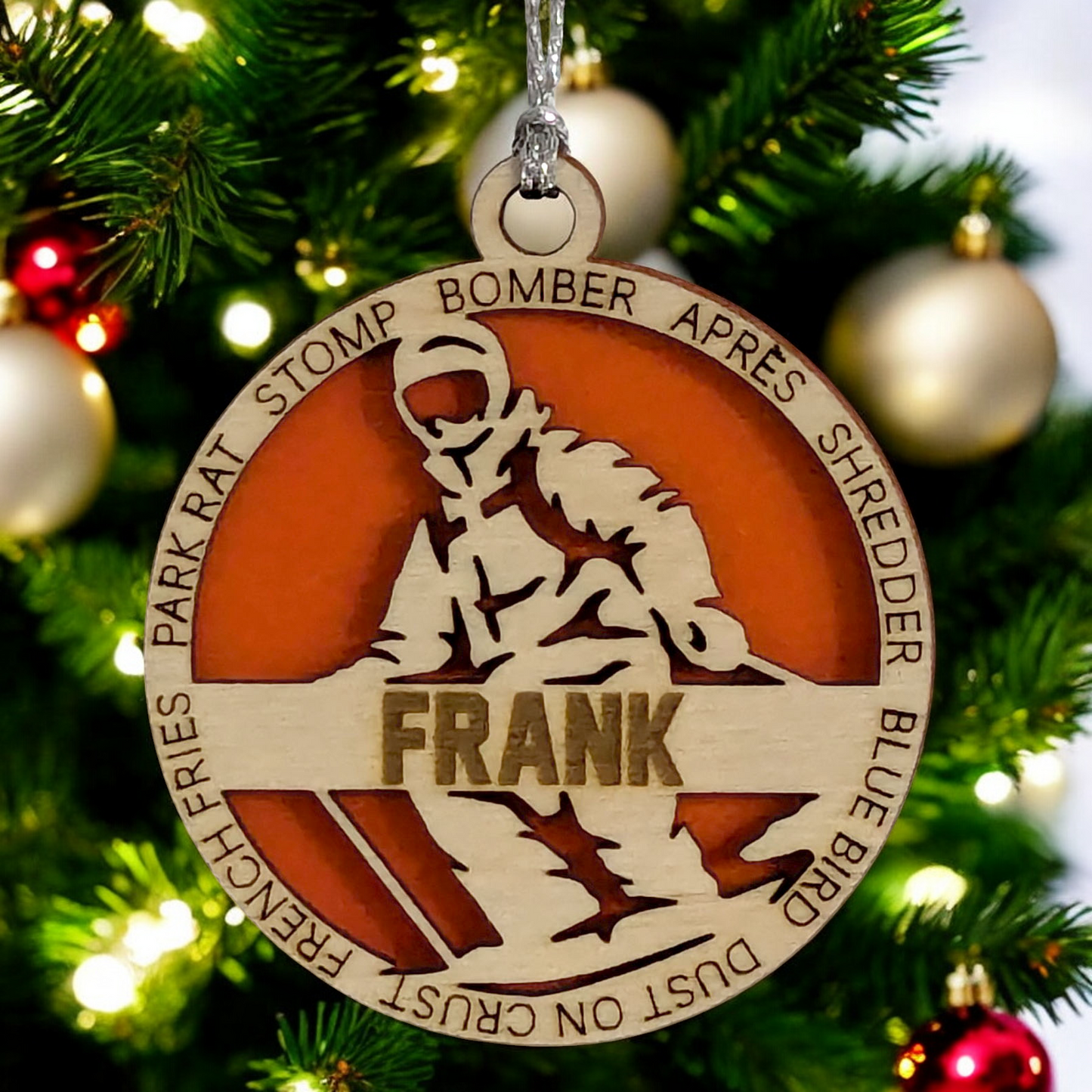 3" Handcrafted Wooden Personalized Male Skiing Shooting Christmas Ornament - Custom Winter Sports Holiday Decor