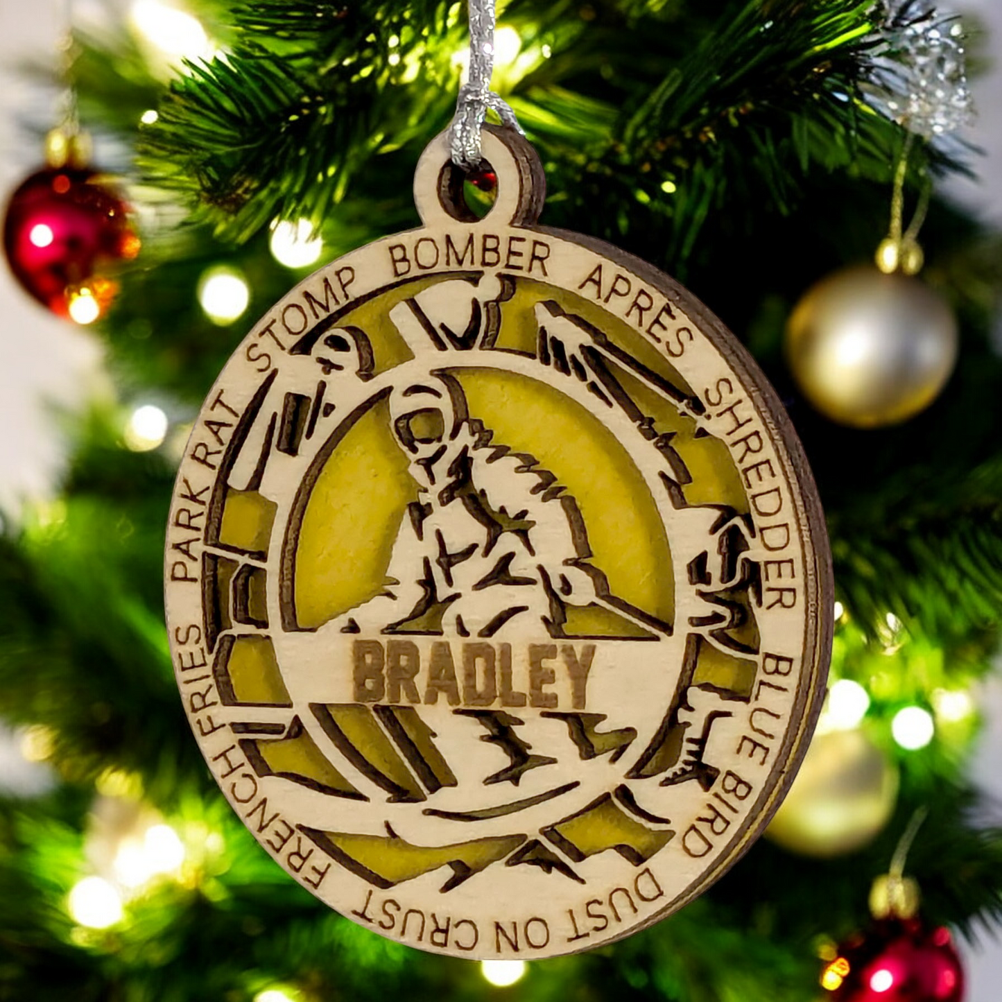 3" Handcrafted Wooden Personalized Male Skiing Shooting Christmas Ornament - Custom Winter Sports Holiday Decor