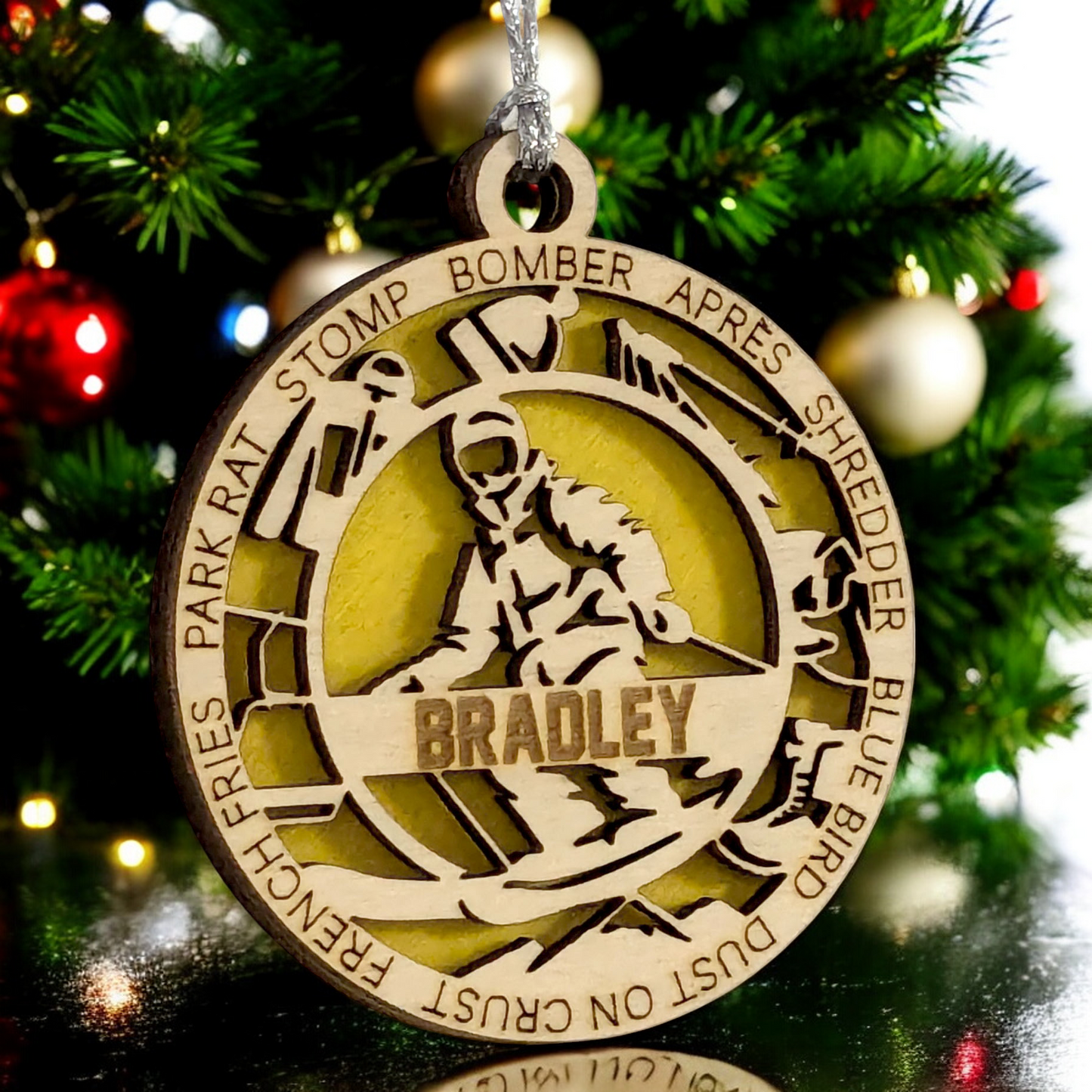 3" Handcrafted Wooden Personalized Male Skiing Shooting Christmas Ornament - Custom Winter Sports Holiday Decor