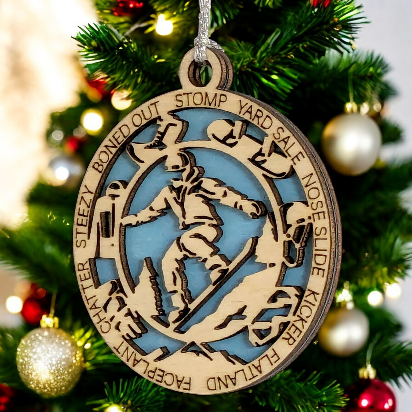 3" Handcrafted Wooden Personalized Male Snowboarding Christmas Ornament - Custom Winter Sports Holiday Decor