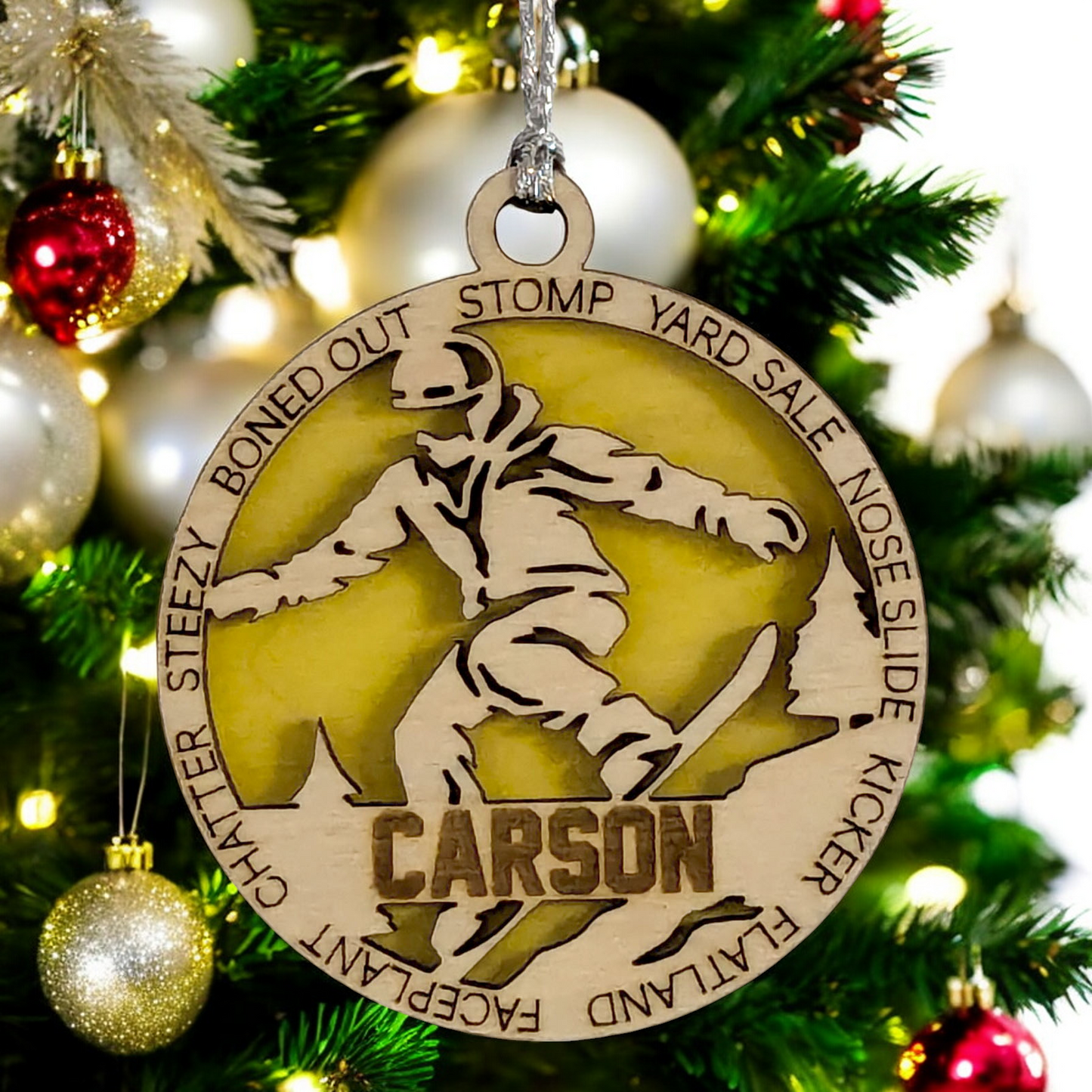 3" Handcrafted Wooden Personalized Male Snowboarding Christmas Ornament - Custom Winter Sports Holiday Decor