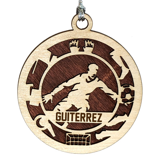 Male Soccer Goalie laser cut personalized wood ornament