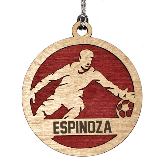 Male Soccer Goalie laser cut personalized wood ornament