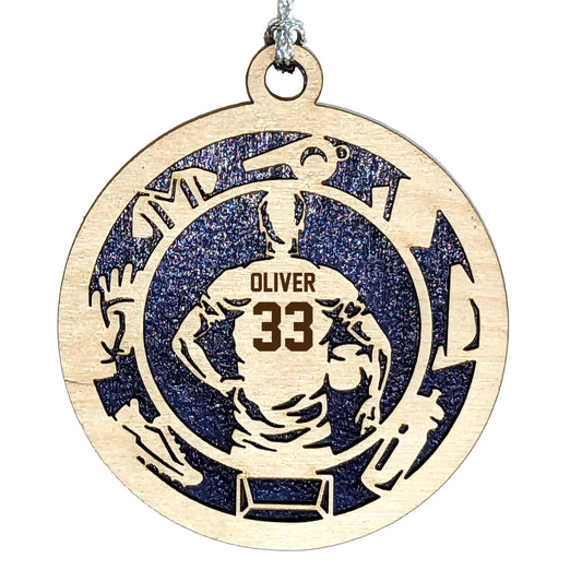 Male Soccer laser cut personalized wood ornament