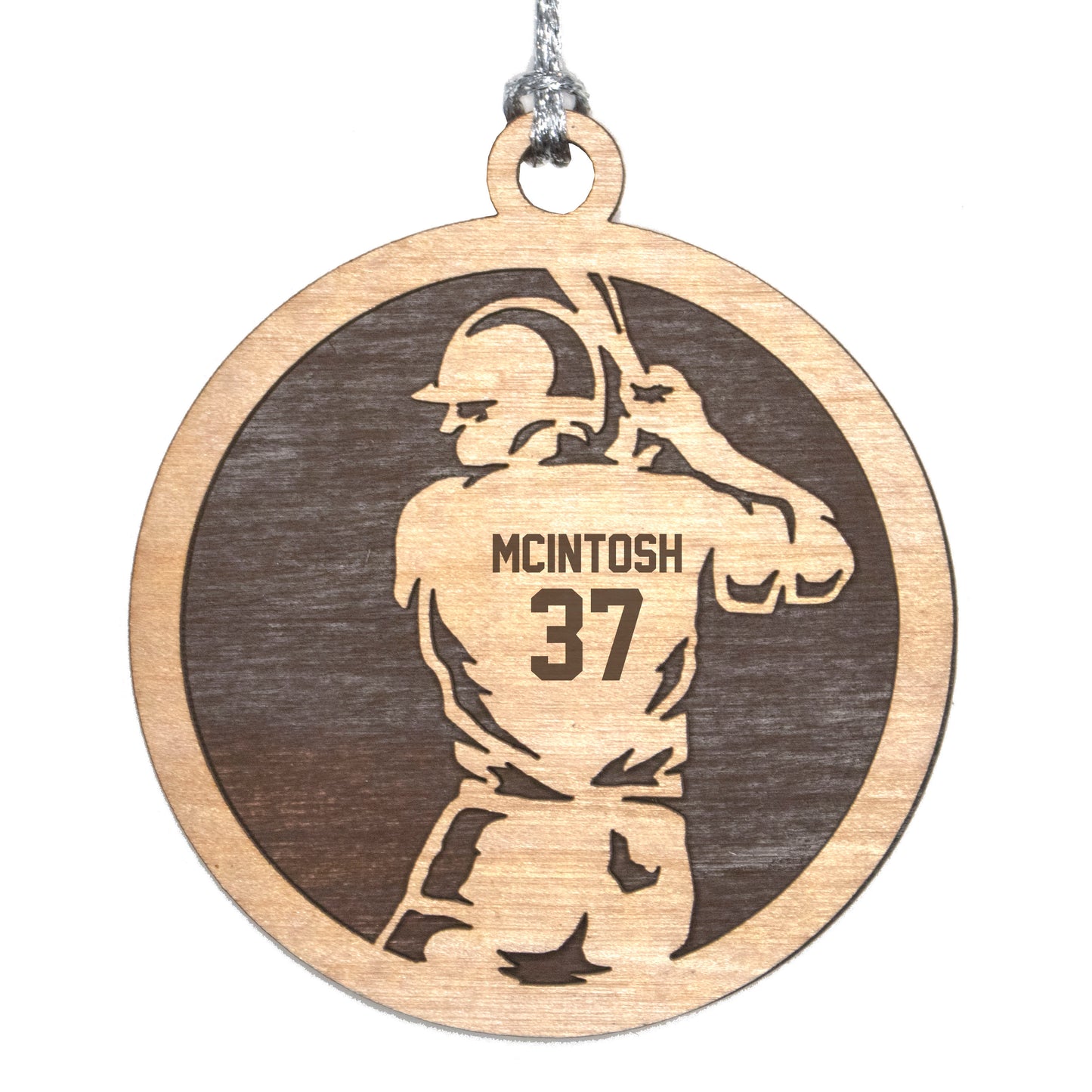 Male softball laser cut personalized wood ornament