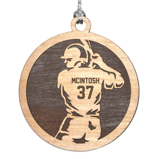 Male softball laser cut personalized wood ornament