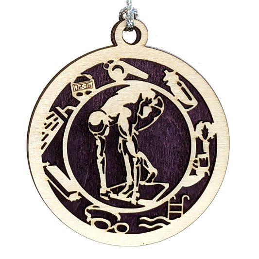 Male Swimming laser cut wood ornament