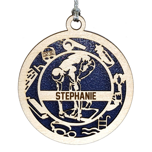 Male Swimming laser cut personalized wood ornament